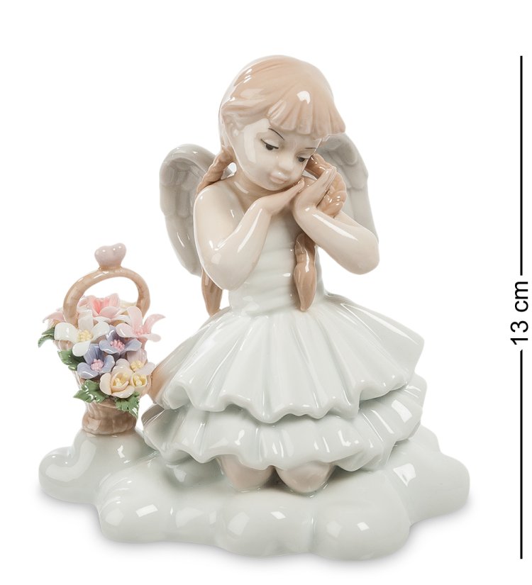 Статуэтка из фарфора Девочка Ангел с корзинкой цветов на облаке Pavone JP-22 /6