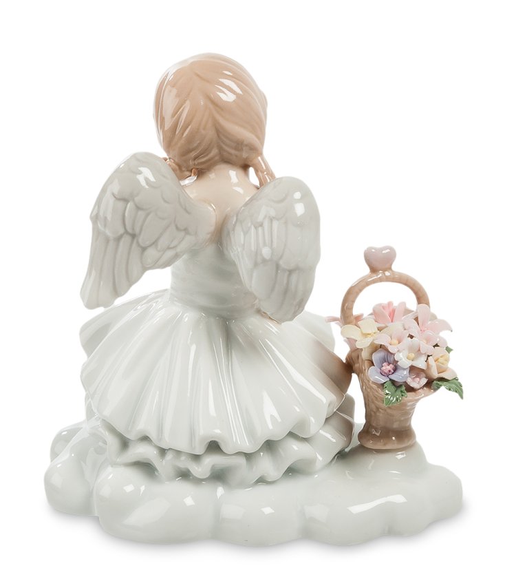 Статуэтка из фарфора Девочка Ангел с корзинкой цветов на облаке Pavone JP-22 /6, фотография со спины