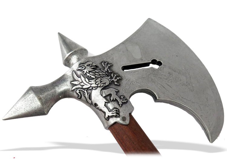 Макет Боевого топорика, Франция 15 век, серебристый Denix 1601, фотография крупным планом 3