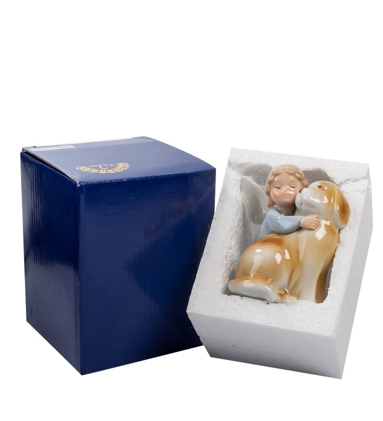 Статуэтка из фарфора Ангелочек с собакой Pavone CMS-11/10, фотография в упаковке