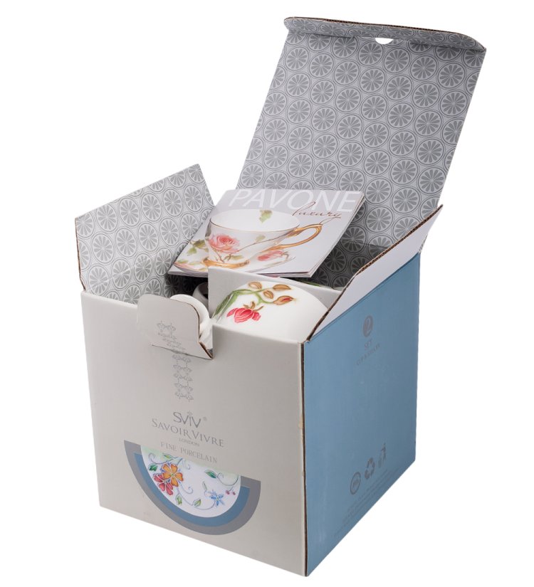 Чайный набор на 2 персоны из фарфора Роза Рафаэлло, ручная роспись Pavone JS-08, фотография в упаковке