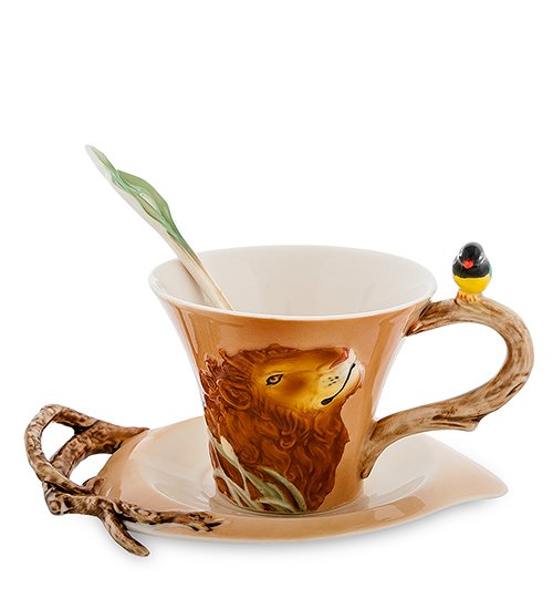 Чайная пара из фарфора с ложечкой Лев Pavone FM-32/ 3