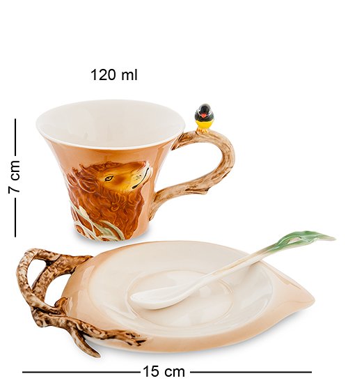 Чайная пара из фарфора с ложечкой Лев Pavone FM-32/ 3, разборный вид