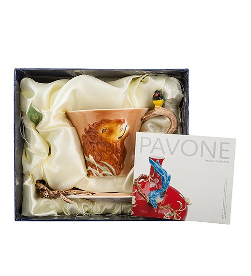 Чайная пара из фарфора с ложечкой Лев Pavone FM-32/ 3, упаковочный вид