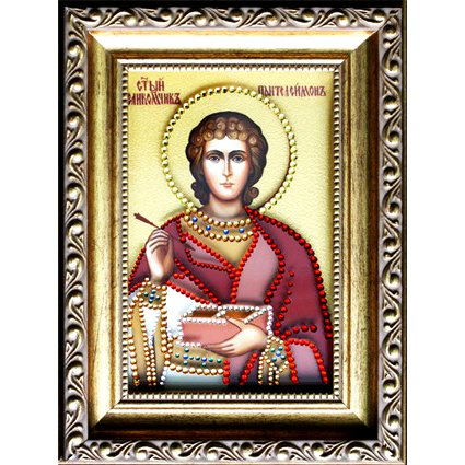 Икона с кристаллами Swarovski - Святой Пантелеймон