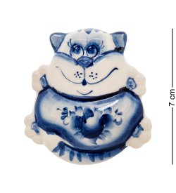 Магнит Кот жиробасик Голубая гжель