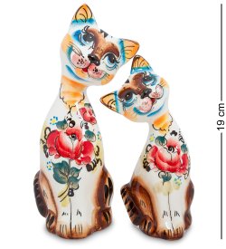 Статуэтка Пара котов Цветная гжель