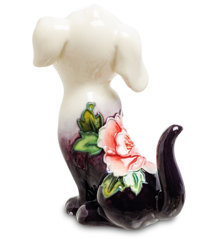 Статуэтка из фарфора Маленький Собачка с цветком Pavone JP-101/ 9, фотография со спины