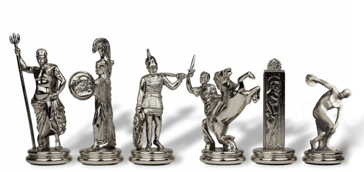 Шахматы Олимпийские Игры, Красная доска Manopoulos MP-S-7-36-R, фотография серебряных фигур