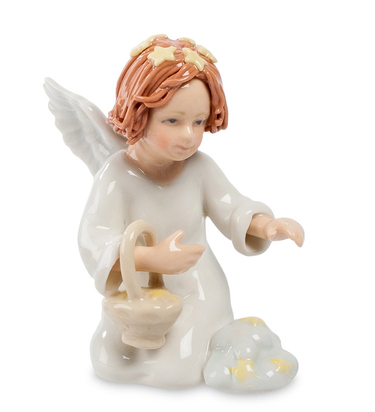 Статуэтка из фарфора Белый Ангелочек с корзинкой Pavone CMS-11/11