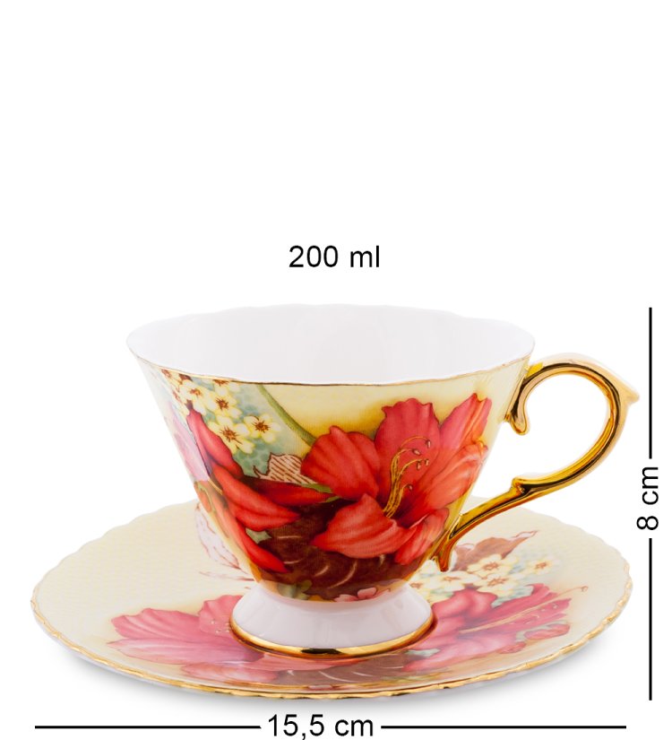 Чайный набор на 2 персоны Фиор Дель Аморе, маки Pavone AS-66, фотография чашки и блюдца