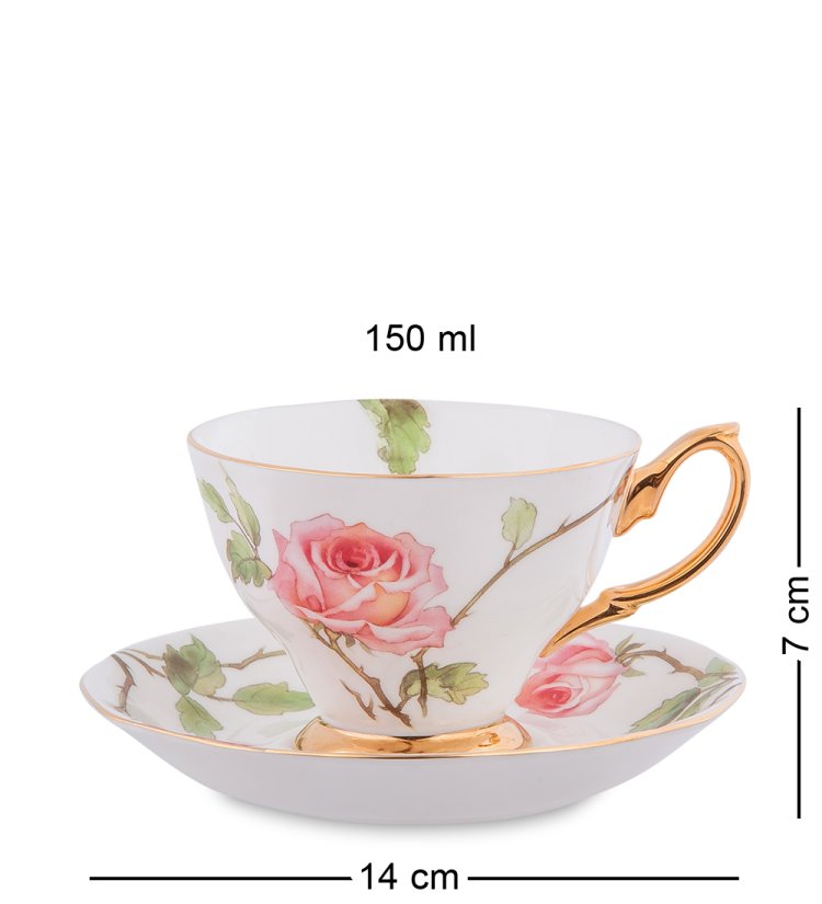 Чайный набор на 2 персоны с чайником Итальянская роза Pavone JK- 38, фотография чайной пары