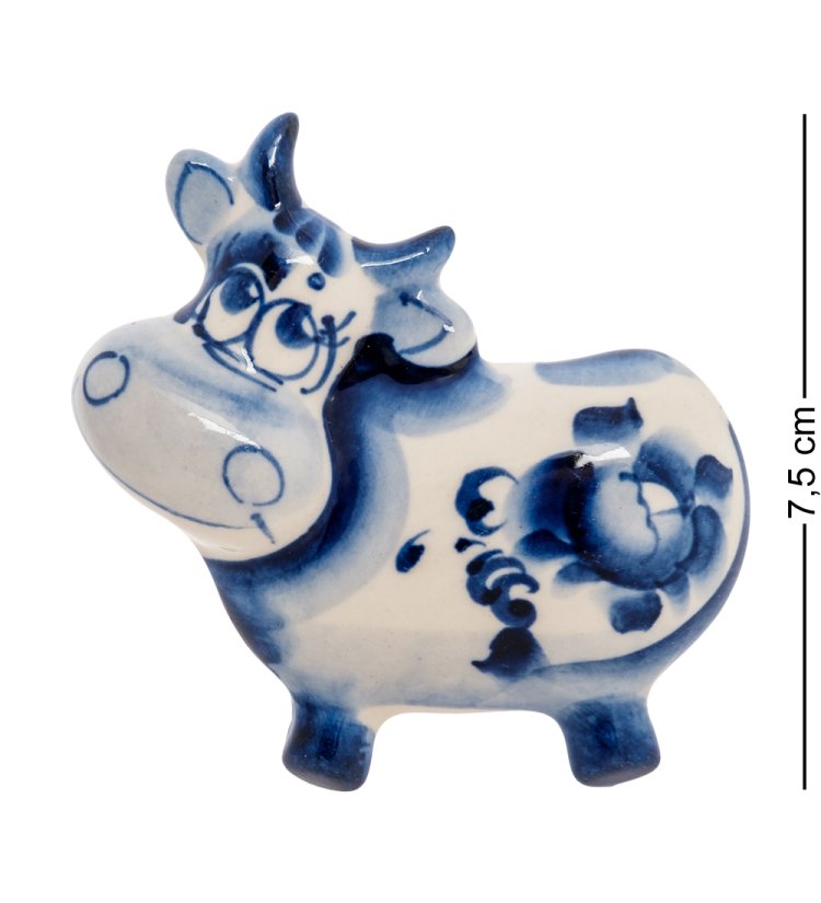 Магнит Корова - символ 2021 года Голубая гжель ГЛ-527