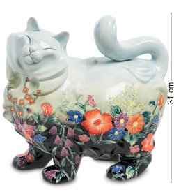 Статуэтка из фарфора Белая кошка цветах