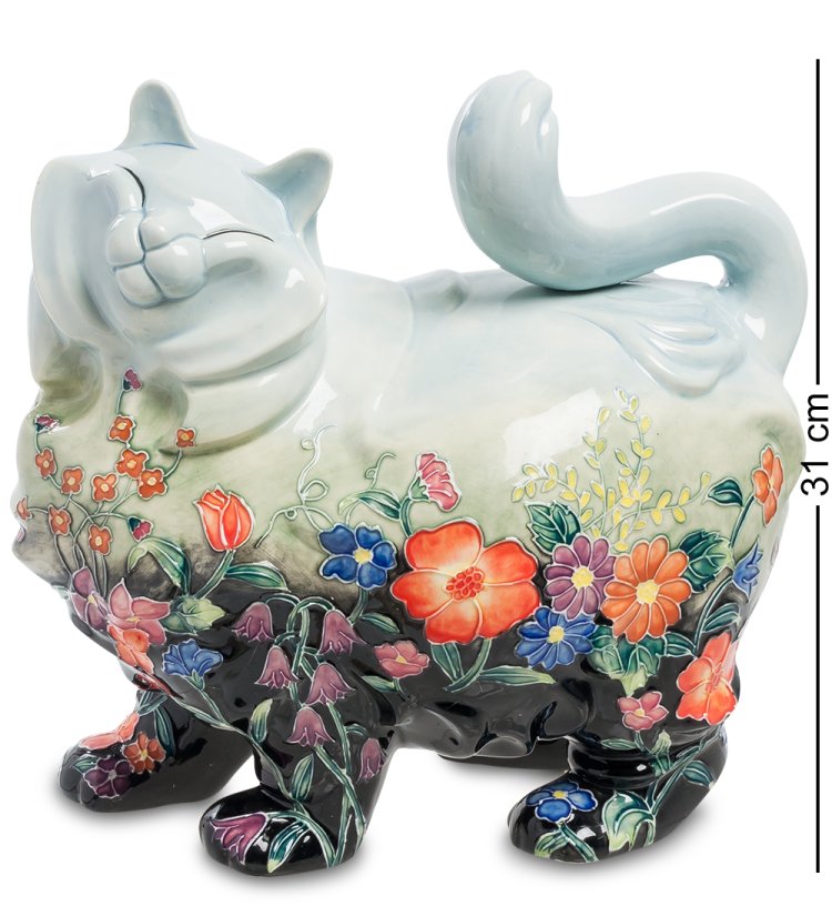 Статуэтка из фарфора Белая кошка цветах Pavone JP-11/ 29