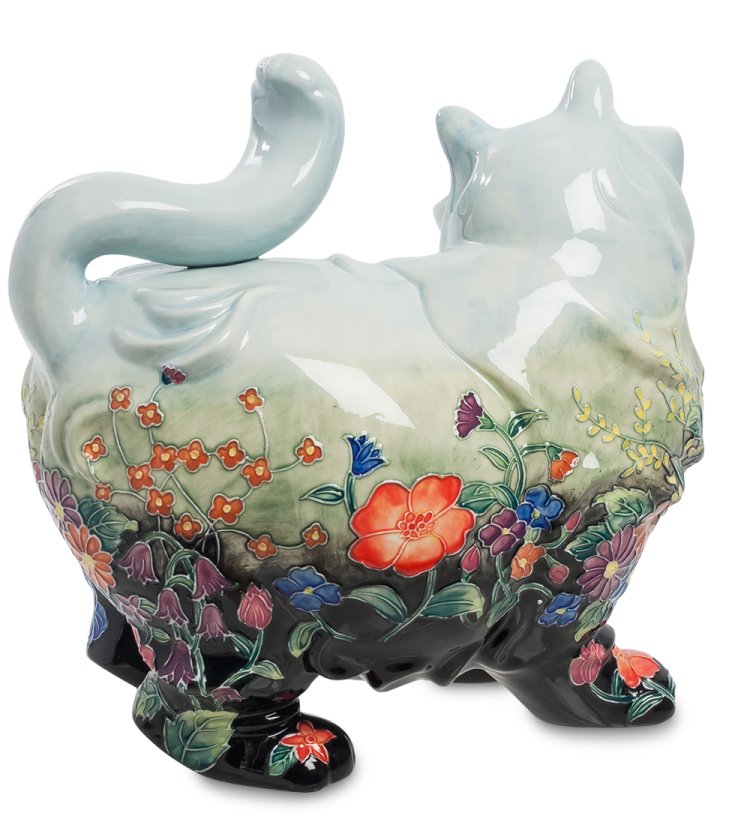 Статуэтка из фарфора Белая кошка цветах Pavone JP-11/ 29, фотография с боку