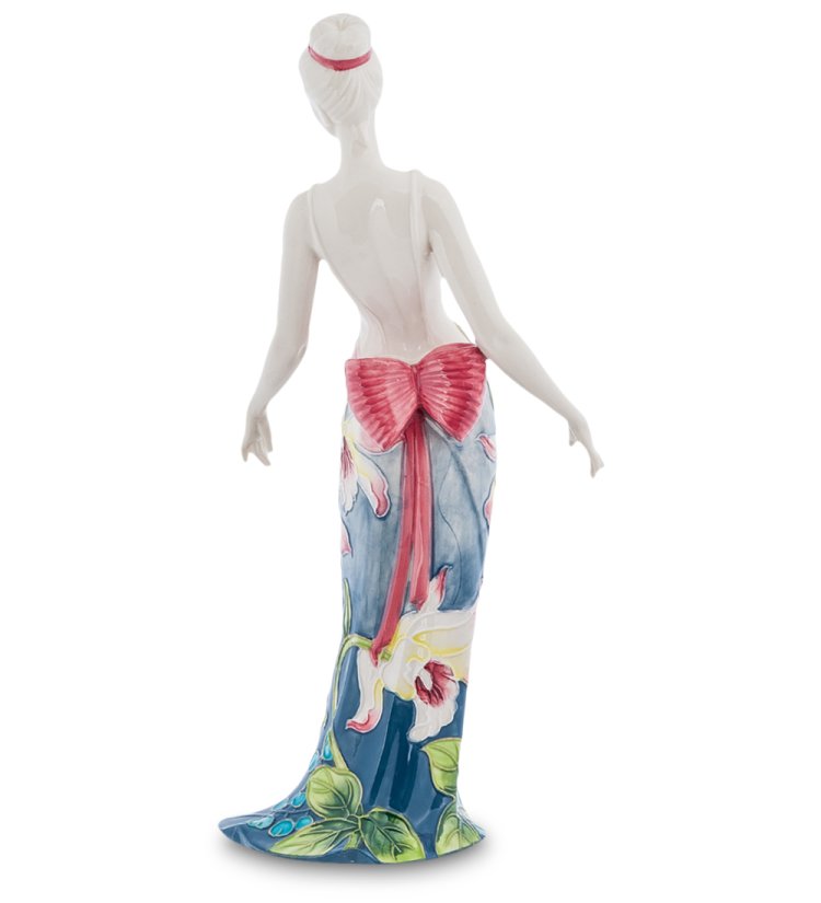 Статуэтка из фарфора Прекрасная леди в платье с цветами Pavone JP-96/ 34, фотография со спины