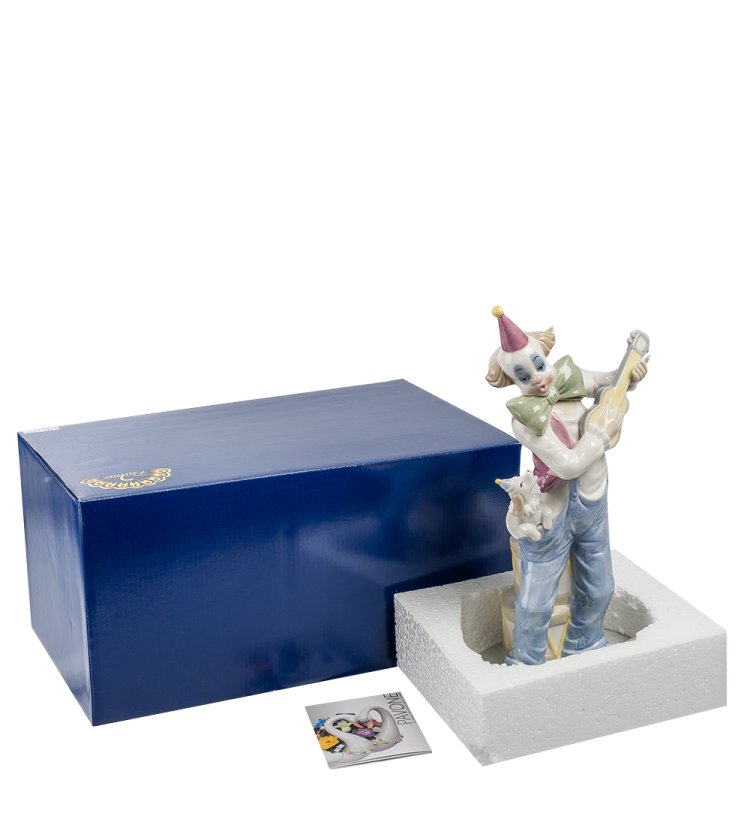 Статуэтка из фарфора Клоун с гитарой и собачкой Pavone CMS-23/57, фотография упаковки
