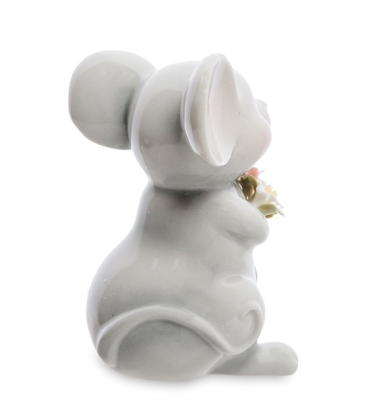 Статуэтка из фарфора Мышка с букетом Pavone CMS-60/23, фотография сбоку