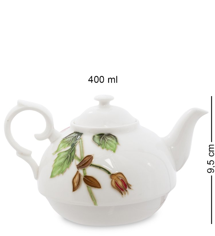 Чайная пара с чайником из фарфора Роза Рафаэлло, ручная роспись Pavone JS-10, фотография чайника