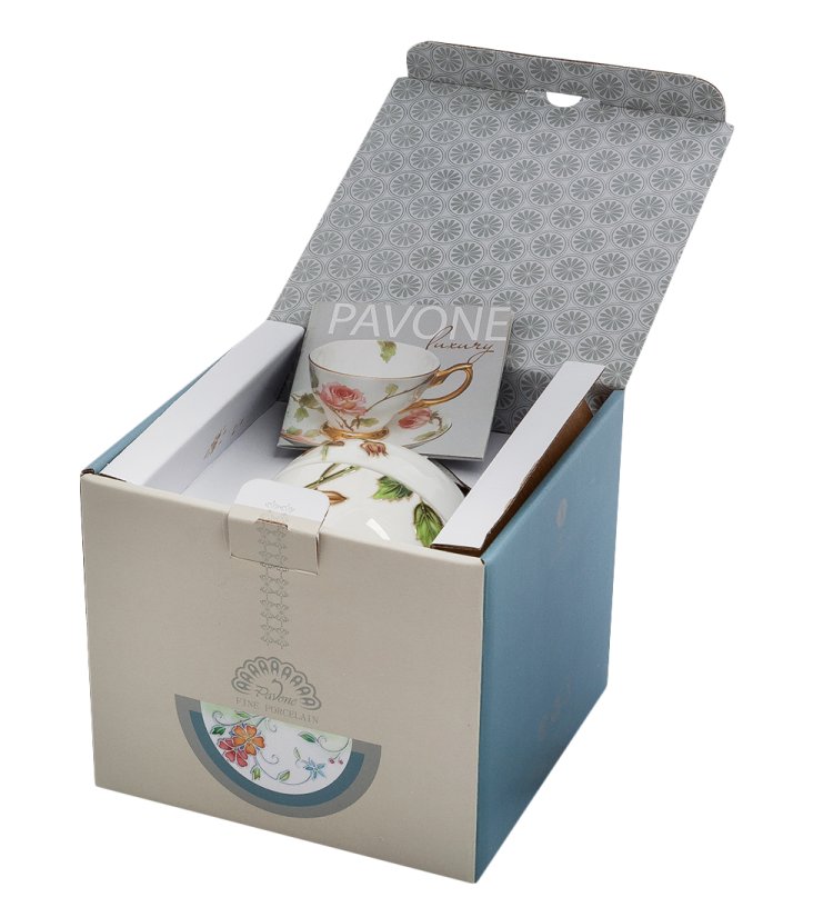 Чайная пара с чайником из фарфора Роза Рафаэлло, ручная роспись Pavone JS-10, фотография в упаковке