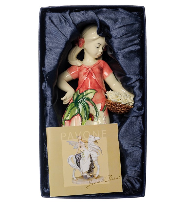 Фарфоровая Статуэтка Юная Леди с цветами Pavone JP-12/13, фотография в коробке