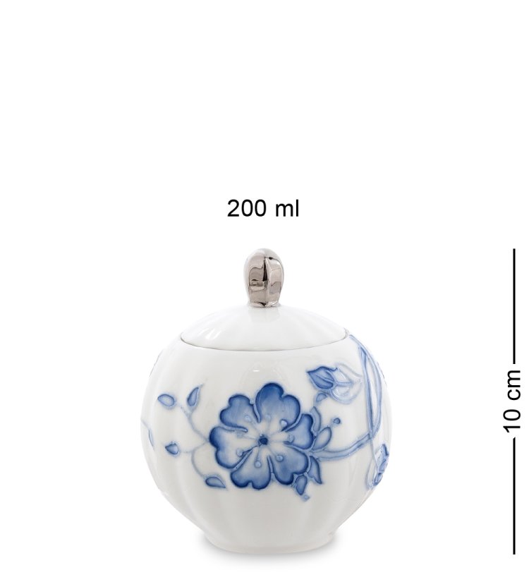 Чайный сервиз на 6 персон из фарфора Голубая бабочка, ручная роспись Pavone JS-30, фотография сахарницы