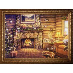 Картина У камина (в багете) c кристаллами Swarovski