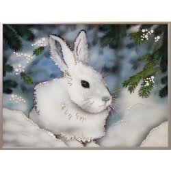 Картина Зайка беленький c кристаллами Swarovski