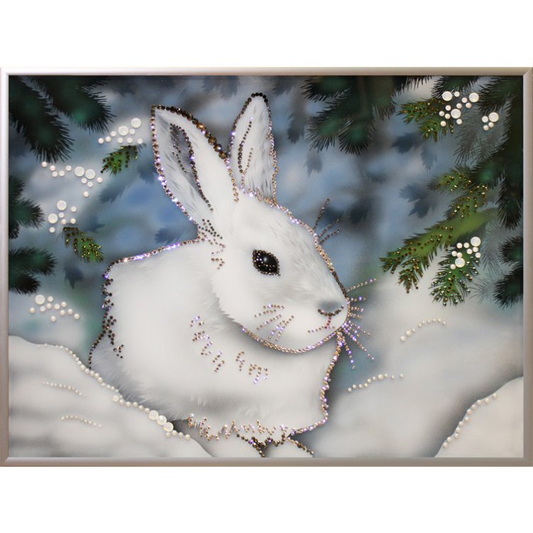 Картина Зайка беленький c кристаллами Swarovski
