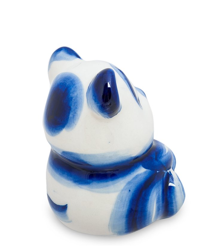 Статуэтка Винни Пух с горшком меда Голубая гжель ГЛ-123, фотография сбоку