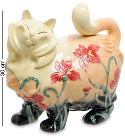 Статуэтка из фарфора Бежевая кошка цветах