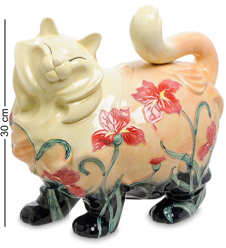 Статуэтка из фарфора Бежевая кошка цветах Pavone JP-11/ 32