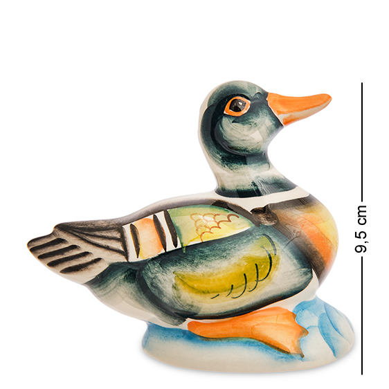 Фигурка из цветной гжели Утка ГЛ-837, вид профиль