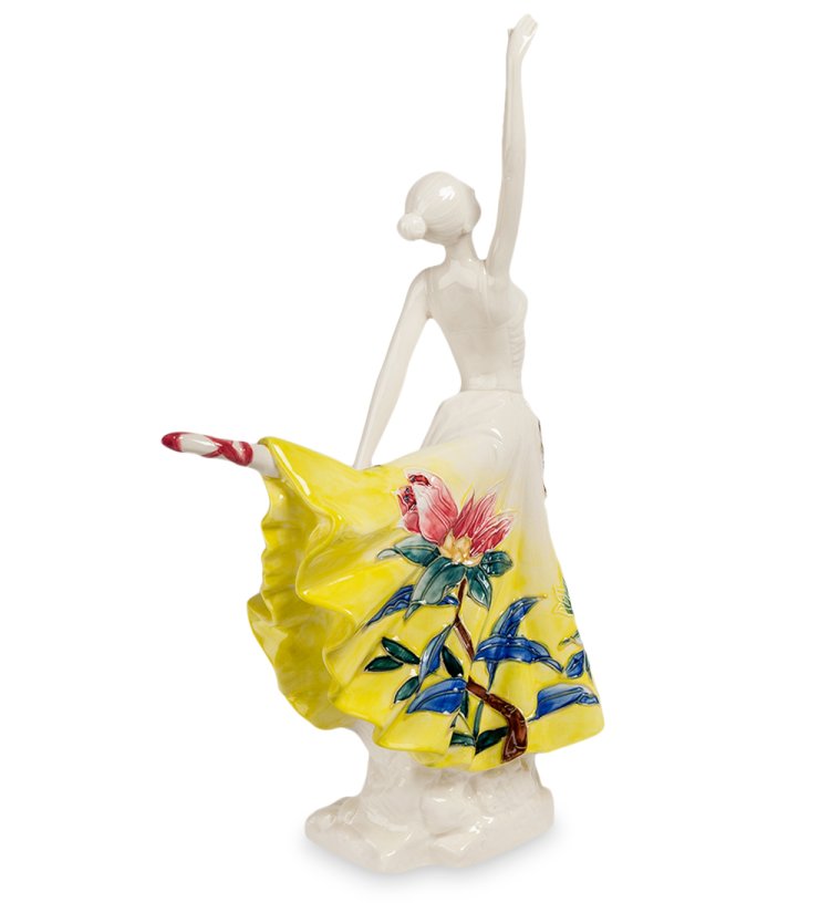 Статуэтка из фарфора Танцующая леди в желтом платье с цветами Pavone JP-96/ 31, фотография со спины