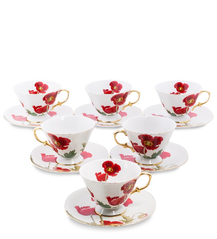 Чайный набор на 6 персон Фиор Дель Аморе, белый Pavone AS-59