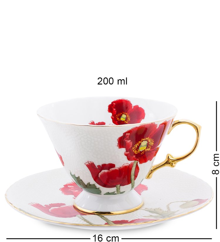 Чайный набор на 6 персон Фиор Дель Аморе, белый Pavone AS-59, фотография чашки с блюдцем