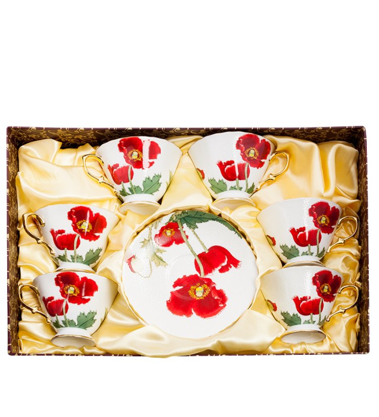 Чайный набор на 6 персон Фиор Дель Аморе, белый Pavone AS-59, фотография в упаковке