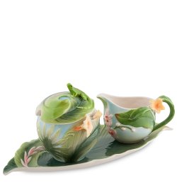 Набор сахарница и молочник из фарфора Тропики