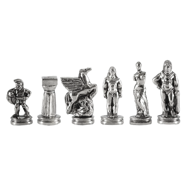 Шахматы на коричневой доске Древняя Спарта Manopoulos MP-S-16-28-MBRO, серебряные фигуры