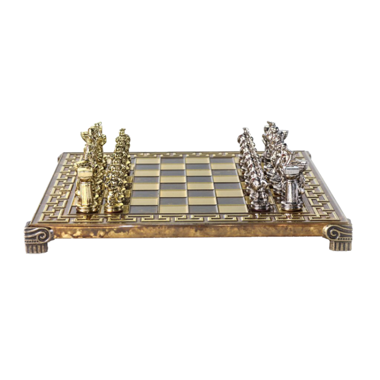 Шахматы на коричневой доске Древняя Спарта Manopoulos MP-S-16-28-MBRO, вид профиль