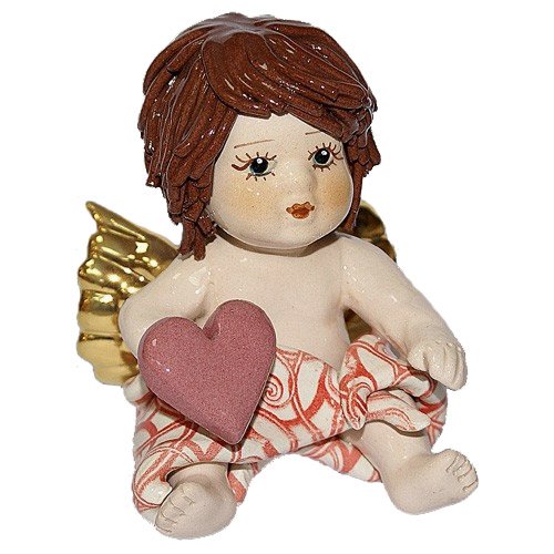 Статуэтка из фарфора Купидон с темными волосами с сердечком