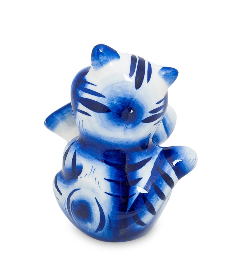 Фигурка Кот с колбасой Голубая гжель ГЛ-154, фотография со спины