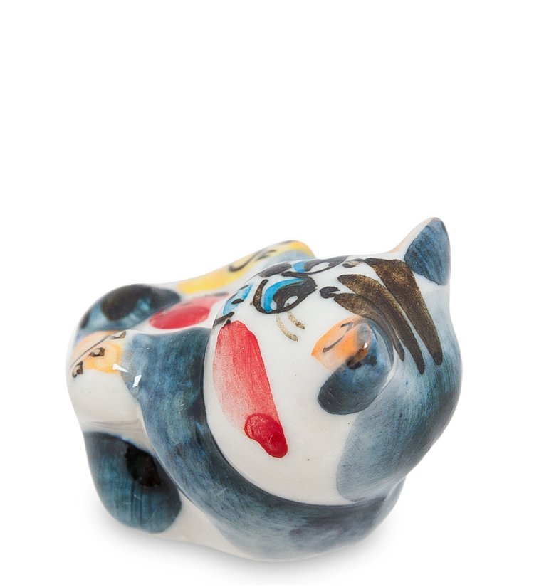 Фигурка Котик на спинке Цветная гжель ГЛ-153, фотография сбоку