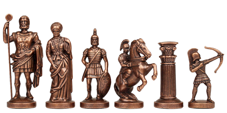 Шахматы Античные войны, Коричневая доска, большие Manopoulos MP-S-10-B-44-BRO, фотография бронзовых фигур