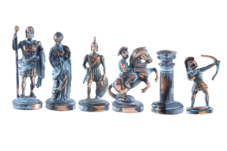 Шахматы Античные войны, Коричневая доска, большие Manopoulos MP-S-10-B-44-BRO, фотография фигур цвета патины