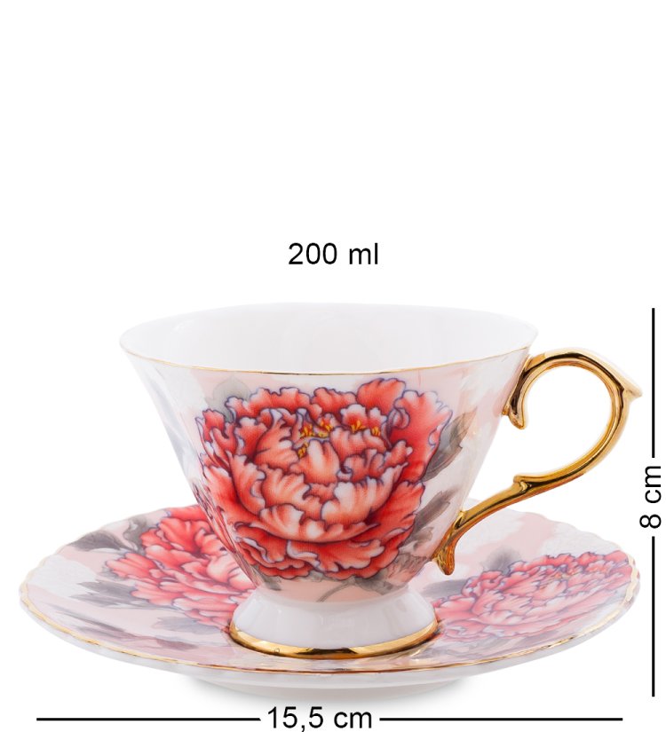 Чайный набор на 6 персон Фиор Дель Аморе, красный Pavone AS-63, фотография чашки и блюдца