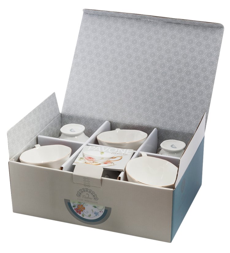 Чайный набор на 6 персон из фарфора Золотая Роза Рафаэлло, ручная роспись Pavone JS-15, фотография в упаковке