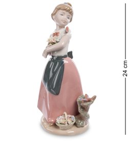 Статуэтка из керамики Девочка с цветами и птичкой на плече