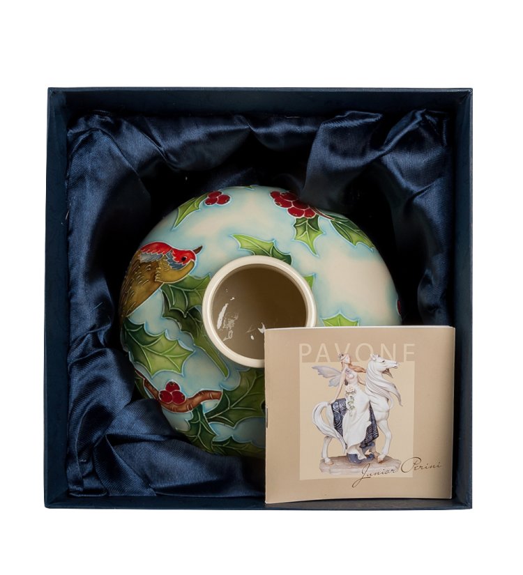 Низкая Вазочка из фарфора Птичка на дереве Pavone JP-97/38, фотография в упаковке